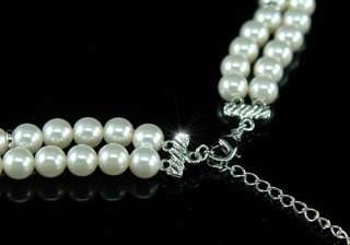 White Shell Pearl w/ Swarovski Crystal Necklace C033  