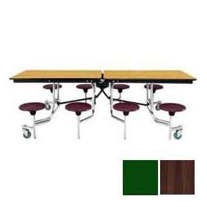   Stool Unit With Plywood Top, Walnut Top/Green Stools
