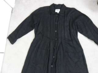   Flax Size Petite 100% Linen Button Down Long Sleeve Dress Blk  