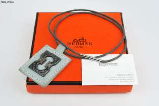Auth HERMES Silver Ornament Leather Tag Choker Necklace  