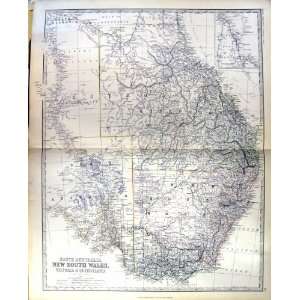   WALES VICTORIA QUEENSLAND JOHNSTON ANTIQUE MAP 1883