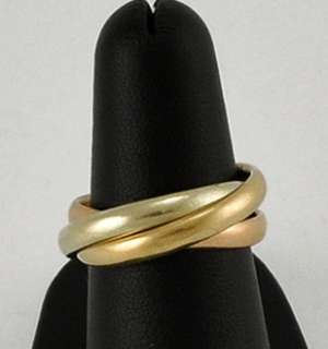 9K Gold Tri Color Rolling Ring Size 6 Rose Yellow & White Gold  