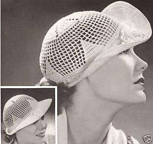 Vintage Filet Crochet PATTERN Sporty Hat Sun Picnic  