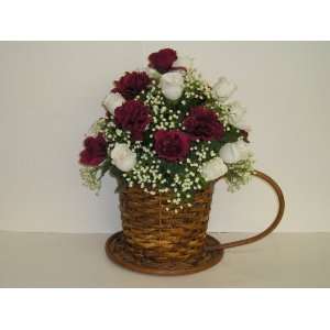   and White Flowers in Tea Cup Basket (17tall) 