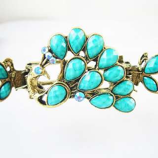 Turquoise peacock Vintage hair clip crab claw HC33A  