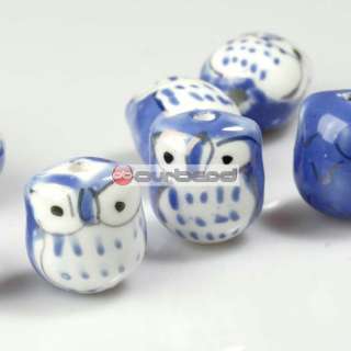 10 Pcs Blue Porcelain Owl Beads 15mm PB0013  