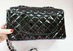 Auth 100% Chanel black quilted patent classic 2.55 handbag purse#2899 