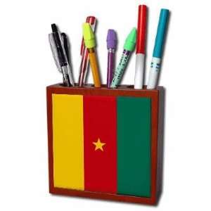 Cameroon Flag Mahogany Wood Pencil Holder