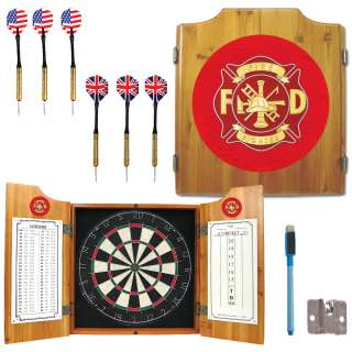 Fire Fighter Wood Dart Cabinet Includes Darts and Board 844296085026 