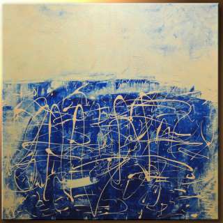 Huge Modern Metallic Blue White Abstract Painting by Anna K  