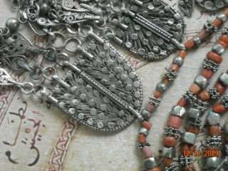 Antique Yemeni Yemen Silver filigree red coral Necklace  