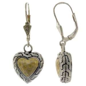   Sterling Silver Gold Plated Hammered Heart Leverback Earrings Jewelry