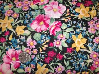 Bright Cottage Floral on Black Fabric Valance Curtain  