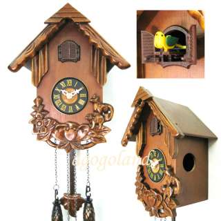   Hand Carved Roof Top Deers and Flower Wooden Cuckoo Wall Clock  