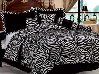 Black White Zebra Bedding Short Fur Comforter set Queen King Curtains 
