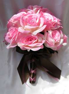 15pc Wedding bouquet flower decoration PINK BROWN  