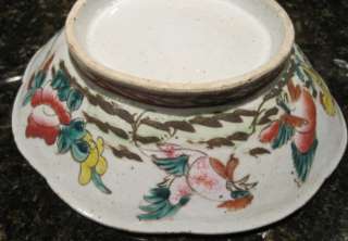 Chinese Porcelain Export Bowl Antique Roosters Pink  