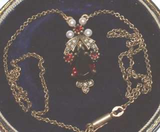 Antique style 9Carat Gold Garnet Diamond Pearl necklace  