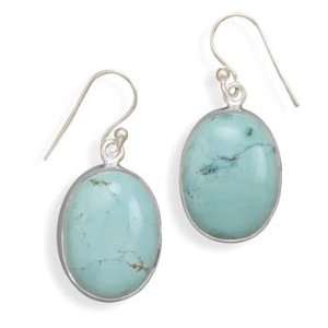 Oval Turquoise French Wire Earrings 925 Sterling Silver Jewelry