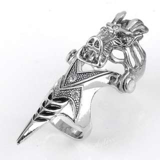 1PC Fashion Crystal Spike Dragon Punk Double Finger Ring Mens Cool 