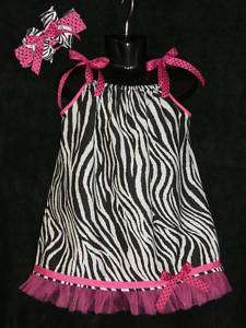 Zebra & Hot Pink Infant Childs Pillowcase Dress w/Bow  