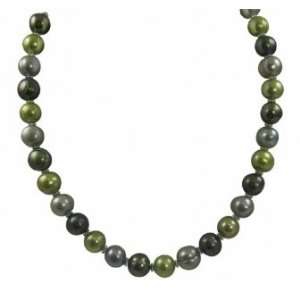 Sterling silver 11 12mm dyed multi green freshwater cultured pearl 