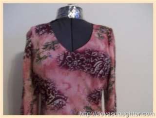 Pink/ Wine Floral Sheer Asymmetrical Hem Sun Dress  L  