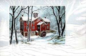16 Boxed Embossed Christmas Cards Mill in Snow  