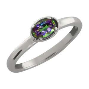  0.26 Ct Oval Green Mystic Topaz Argentium Silver Ring 