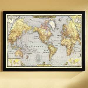  National Geographic 1943 World Map   Black Frame Office 