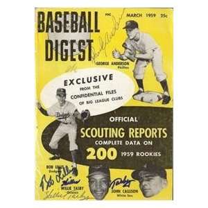 Baseball Digest 1959 autographed by Sparky Anderson, Tasby, Lillis 