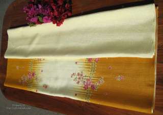 thai clothing gold stitched japanese floral silk fabric cream yellow