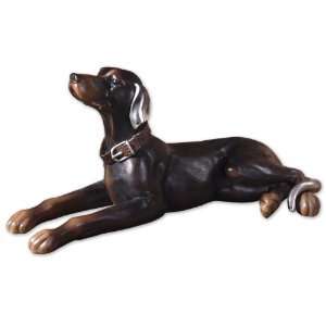 Uttermost 28.4 Inch Resting Dog Statue Aged Black w/ Caramel Details 