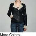 Collezione Womens Black Leather Faux Shearling Moto Jacket