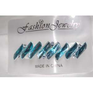  Blue Colored Bars with Rhinestones 3.25 Silver French 