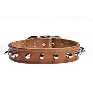  Spiked Bison Leather Dog Collar   9in, Honey