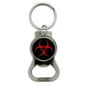  Biohazard Warning Symbol   Bottle Cap Opener Keychain Ring 