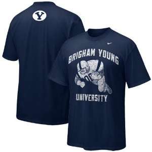 Nike Brigham Young Cougars Navy Blue Old School T shirt  