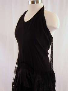 Vintage 80s Grunge Goth Black Lace Halter Dress Sz 6  