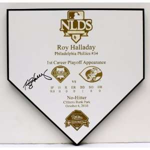  Signed Roy Halladay Home Plate Plaque   Post Season No 
