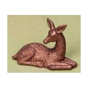 Winter Cottage Sitting Glitter Drenched Brown Deer Christmas Figure