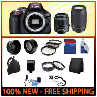 New Nikon D5100 SLR Camera w/ 18 55mm & 70 300mm Lens Package 