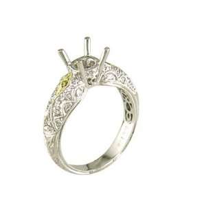   Ct Round Diamond Antique Style Engagement Ring Setting 18k White Gold