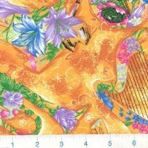  Music From The Heart Floral Instruments Tangerine Fabric By The Yard 