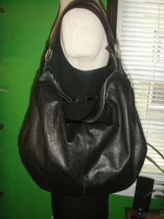   Brand Black Leather Slouchy Hobo Peace Sign Shoulder Bag Purse  