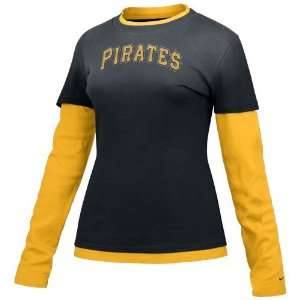 Nike Pittsburgh Pirates Black Ladies Double Layer Cut Out Long Sleeve 
