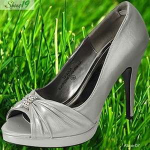 Bridesmaids Bridal Dress High Heel Pump Shoes Silver 8  