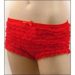    Red Micromesh Lace Ruffle Tanga Shorts   One Size Toys & Games