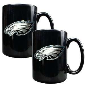   Eagles NFL 2pc Black Ceramic Mug Set   Primary Logo