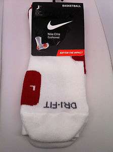 White With Red Nike Elite Basketball Crew Sock Sz L 8 12 1 Pair 